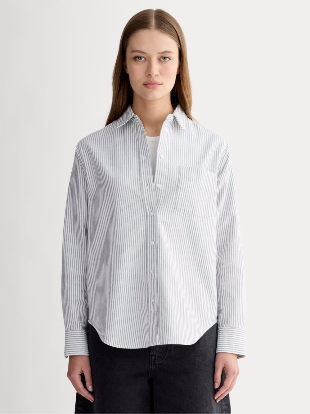 Everlane The Boxy Oxford Shirt Striped Button-Down Blue & White Size Small
